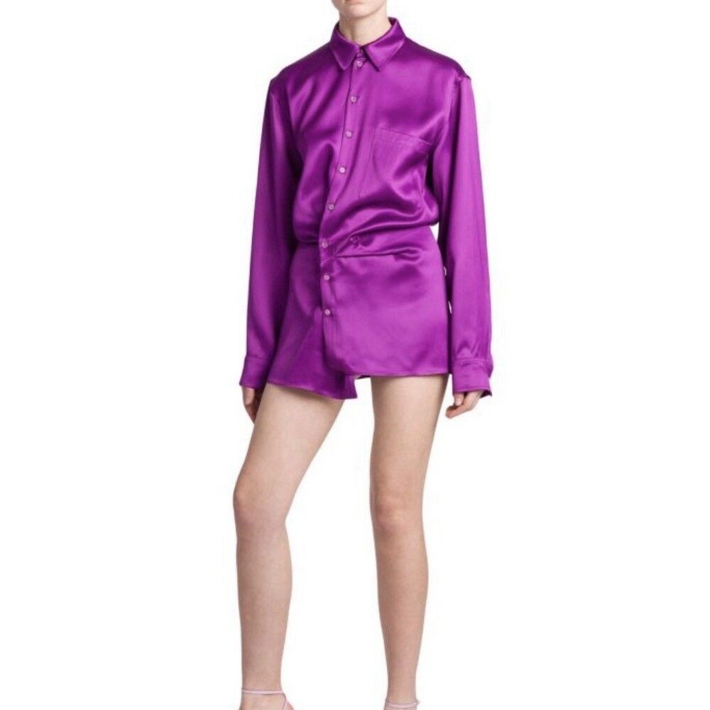 Women's Off White Duchesse Twist Shirt Dress in Fuchsia 44 Retail: $900